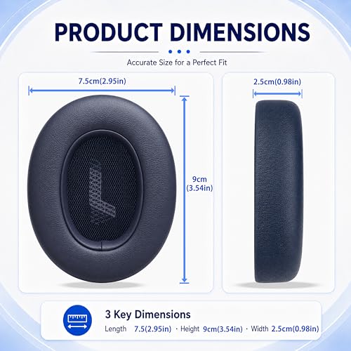 Replacement Ear Pads for JBL E65BTNC/Live 650BTNC/Live 770NC/Live 660NC/Duet NC Headphone, Extra Thick Cushions, Ear Cups Cover, Soft Leather＆Memory Foam Headset Earpads (Blue) - color: Blue