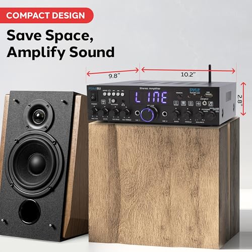 Wireless Bluetooth Home Stereo Amplifier - Multi-Channel 200W Power Amplifier Home Audio Receiver System w/Optical/Phono/Coaxial, FM Radio, USB/SD,AUX,RCA, Mic in - Antenna, Remote - Pyle PDA4BU - color: Deep Black