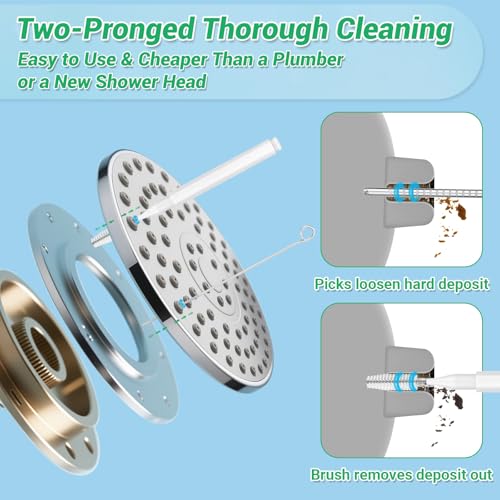 MAPVOLUT 50-in-1 Shower Head Cleaner Kit with Stainless Steel Needles | Reusable Straw Brush | Unclog Tiny Nozzles for Shower, 3D Printer, Straws, Faucets, Electronics | White - color: White