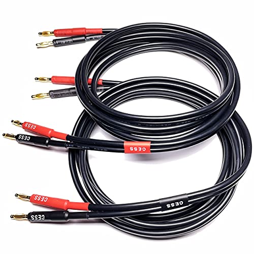 CNCESS CESS-037-6f Banana Plug Male to Male Speaker Cable 12 Gauge 680 Strand Count Silicone Soft Wire, 2 Cables (6 FEET) - size: 6 FEET