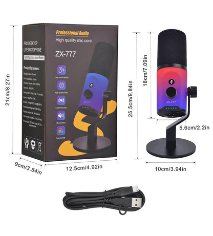 USB/XLR Dual-Mode Desktop Microphone, RGB Lighting, 3.5mm Monitoring Jack, Professional Live Broadcast (Microphone + Desktop Stand) - style: Microphone + Desktop Stand
