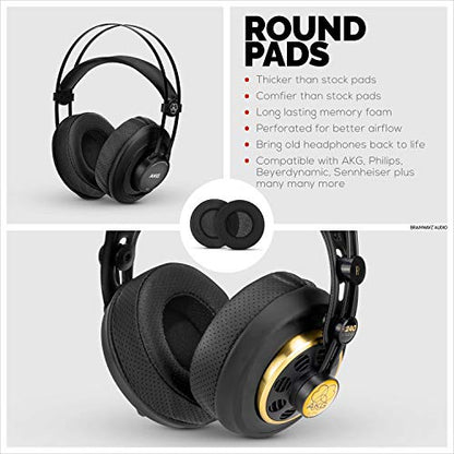 Brainwavz Round Memory Foam Earpads - Suitable Many Large Headphones - SteelSeries, HD668B, ATH, AKG K553, HifiMan, ATH, Philips, Fostex, Sony Ear Pad & More (Perforated Black) - color: Black