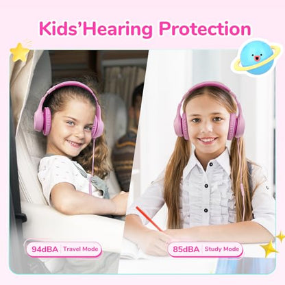 EarFun K3 Kids Headphones, Over Ear Headphones with Microphones, 85/94dB Safe Volume Limit, HD Stereo Sound, 3.5mm Jack, Foldable Wired Headphones for School/Travel/Boys/Girls/Tablet/iPad, Pink | Built-in Mic, 85/94dB Volume Limit, HD Stereo Sound, 3.5mm