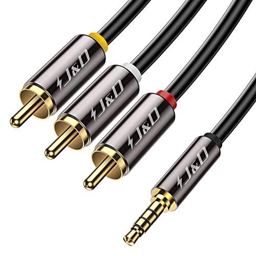 J&D 3.5mm to RCA AV Cable, Gold Plated Copper Shell Heavy Duty 3.5mm 1/8 inch Male TRRS to 3 RCA Male Plug Stereo Audio Video AUX Cable for Tablet, Speaker, Home Theater, 6 Feet - size: 6 Feet