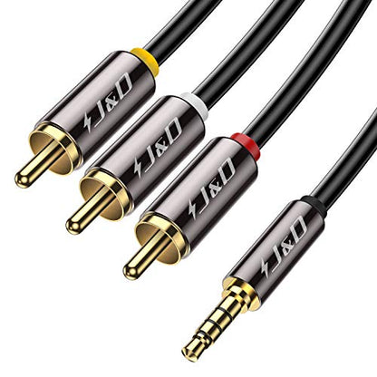 J&D 3.5mm to RCA AV Cable, Gold Plated Copper Shell Heavy Duty 3.5mm 1/8 inch Male TRRS to 3 RCA Male Plug Stereo Audio Video AUX Cable for Tablet, Speaker, Home Theater, 6 Feet - size: 6 Feet