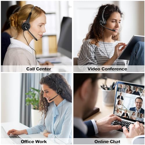 Voistek USB Headset with Noise Cancelling Mic,Wired Headphones for pc | Noise Cancelling Mic,USB-A Cable & USB-C Adapter,In-Line Volume Control,Mute Button for Teams Zoom,Home Office,VoIP - color: Black