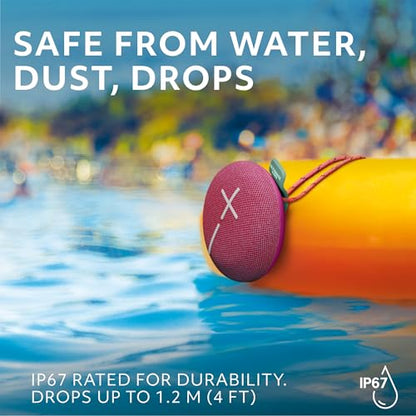 Ultimate Ears MINIROLL Waterproof Bluetooth Speaker - Calming Pink | Balanced Bass, IP67 Dustproof, 131 ft (40 m) Range - color: Pink