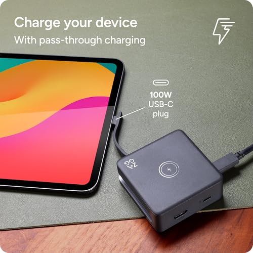 ZAGG 4-Port Hub with Wireless Charging - USB-C PD 100W, HDMI 4K, USB 10Gbps, High-Speed Charging & 4K Display, for Travel, Compatible w/Windows, macOS, iPadOS, ChromeOS, Android - style: 4-Port Hub w/ Wireless Charging