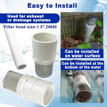 1.5" Stainless Steel Filter Cover Connected to 1.5 inch/DN40 PVC Water Pipe, Suction Strainers Used to Remove Debris and Reduce Solid Entry - size: 1.5"DN40
