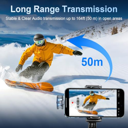 Wireless Lavalier Microphone 3-Level Noise Cancellation for iPhone | Ultralight(5g), Clear Voice, 50M Range, Plug-Play Mini Lav Mic for Android PC, TikTok, YouTube, Video Recording, Black