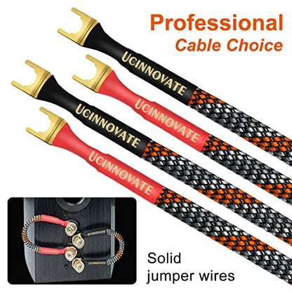 UCINNOVATE 4 x HiFi OFC Speaker Jumper Cable with Spade, 21cm Speaker Cable Bridge Bi-Wire Speaker Jumper Plates, 11AWG Cable Bridge to Speaker Cable Terminals with 8 Gold Plated Spade - size: Spade Jumper Cable