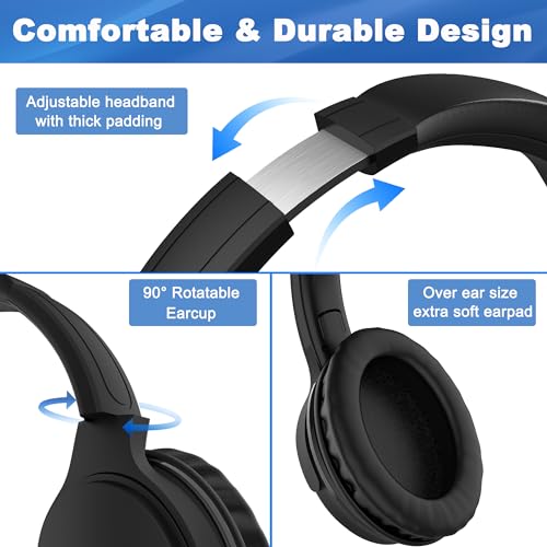 Joysico 19.5Ft / 6M Extra Long Cord Headphones for TV PC w Volume Control | Spring Coiled Cable, RCA Adapter, 3.5mm Wired Plug & Play, Comfortable Headset Over Ear Earphones for Seniors Hard of Hearing