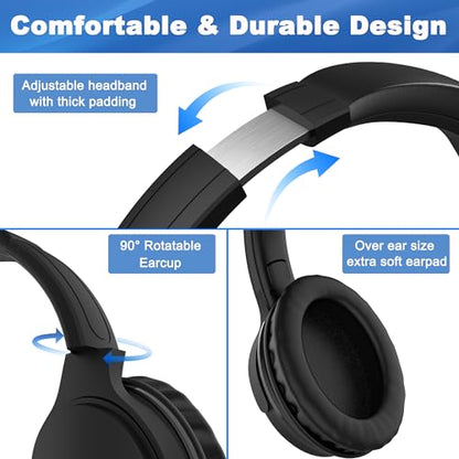 Joysico 19.5Ft / 6M Extra Long Cord Headphones for TV PC w Volume Control | Spring Coiled Cable, RCA Adapter, 3.5mm Wired Plug & Play, Comfortable Headset Over Ear Earphones for Seniors Hard of Hearing
