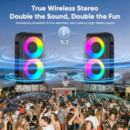 Karaoke Machine for Adults Kids, Portable Bluetooth Speaker with 2 Wireless Microphones, TWS Mode & LED Light, 10H Battery PA System, Home Party Outdoor Camping Birthday (2 Mics) - size: 2 Mics