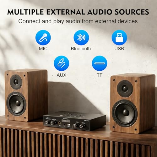 Studiofinix Bluetooth 5.4 Home Stereo Audio Amplifier Receiver, 4-Zone 8-Channel 60W x 8 Output,Optical/USB/Mic/Karaoke, Independent Zone Control, Multi-Room Audio for Home Theater and Studio