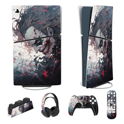 PlayVital Full Set Skin Sticker for ps5 Slim Console Digital Edition (The New Smaller Design), Vinyl Skin Decal Cover for ps5 Controller & Headset & Charging Station & Media Remote - Killing Clown - color: Killing Clown