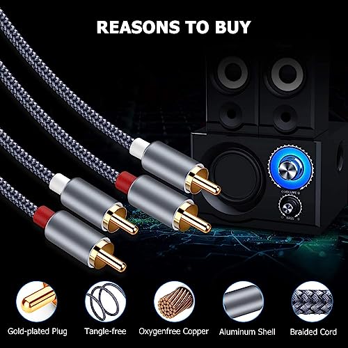 RCA Cable, Goalfish 2RCA Male to 2RCA Male Stereo Audio Cables【2-Pack/4ft, Hi-Fi Sound, Shielded】Braided RCA Stereo Cable for Home Theater, HDTV, Amplifiers, Hi-Fi Systems, Car Audio, Speakers (Grey) - color: Grey, size: 4 Feet