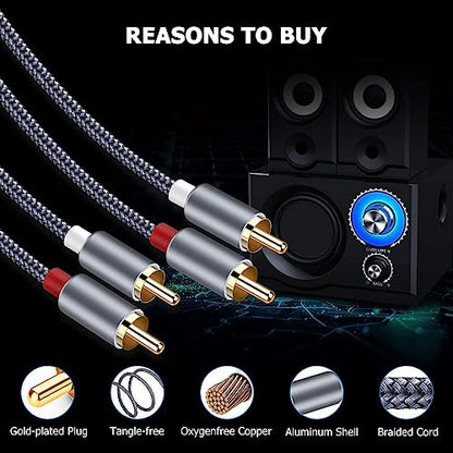 RCA Cable, Goalfish 2RCA Male to 2RCA Male Stereo Audio Cables【2-Pack/4ft, Hi-Fi Sound, Shielded】Braided RCA Stereo Cable for Home Theater, HDTV, Amplifiers, Hi-Fi Systems, Car Audio, Speakers (Grey) - color: Grey, size: 4 Feet
