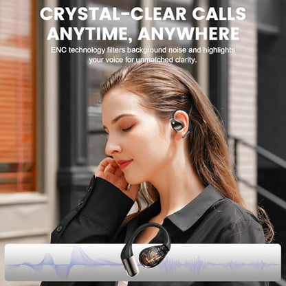 Open-Ear Headphones, Bluetooth 6.0 Wireless Earbuds Powerful Sound, 40H Open Ear Earbuds with ENC Mic, Adjustable Ear Hooks/IP7 Waterproof/Ultra-Comfort Earphones for Workouts/Running, Black