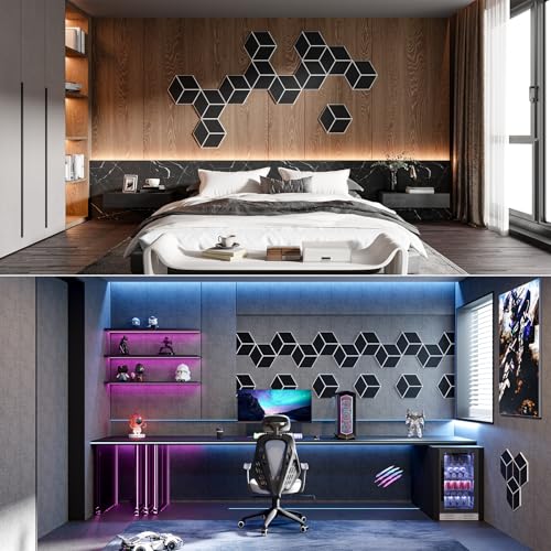 22-Pack Self-Adhesive Acoustic Panels, 12" x 10" x 0.4" – High-Density, Flame-Resistant Soundproof Foam. Absorbs Noise and Eliminates Echoes. Enhance Your Space with Hexagonal 3D Design(BlackFace) - color: WhiteBase + BlackFace, size: Y-Cut Hexagon 22 Pac