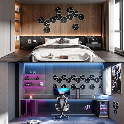 22-Pack Self-Adhesive Acoustic Panels, 12" x 10" x 0.4" – High-Density, Flame-Resistant Soundproof Foam. Absorbs Noise and Eliminates Echoes. Enhance Your Space with Hexagonal 3D Design(BlackFace) - color: WhiteBase + BlackFace, size: Y-Cut Hexagon 22 Pac