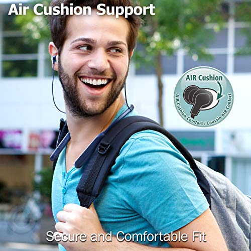 JVC Air Cushion Wireless Earbuds Headphones, Bluetooth 5.0, Water Resistant IPX4, Long Life Battery (up to 24 Hours), 3-Button Remote with mic - HAFX41WB, Black, Medium - color: Black