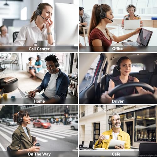 LEVN Wireless Headset 5.2 for Call Center, BluetoothHeadphones with Mic for Work(Noise Cancelling), 65 HoursWoktime & Mute Button,Wireless Headset for Work fromHome/Office/PC/Computer/Laptop(Black)