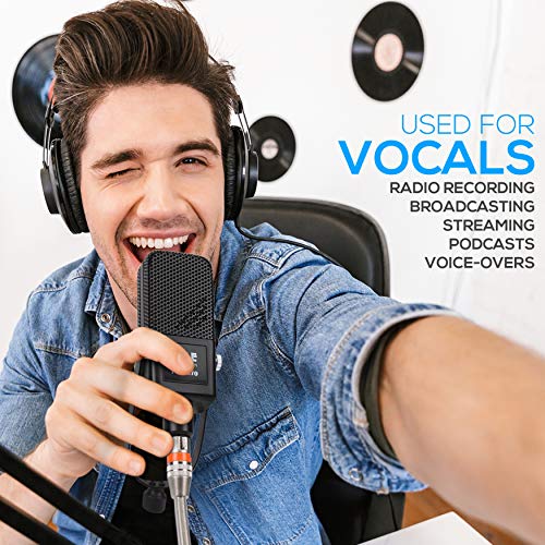 Pyle Large Diaphragm Condenser Microphone Kit - Cardioid Condenser Mic w/Desktop Stand, LED, XLR Audio Cable, for Gaming, Streaming, Podcast, Recording, Studio Vocal, YouTube, Voice Over PDMIC70,Black