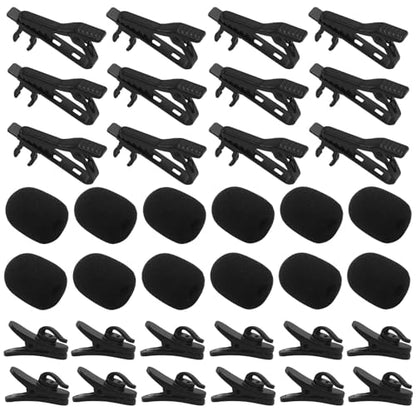 12 Pcs Lavalier Microphone Clips Replacement Kit | 12 Pcs Foam Windscreen Covers, 12 Pcs Plastic Wire Clips, Voice Recording, Video Conferencing & Online Meetings - size: 12 Pack