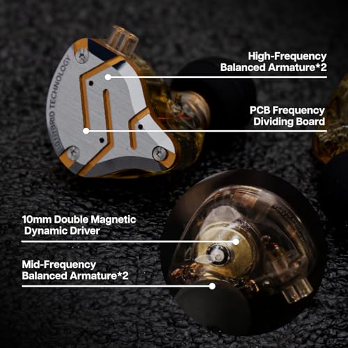 Linsoul KZ ZS10 Pro, 4BA+1DD 5 Driver in Ear Monitor, HiFi Wired Earbuds, Gaming Earbuds, Hybrid IEM Earphones with Stainless Steel Faceplate, Detachable Cable for Musician(with Mic, Glare Yellow) - color: Glare Yellow, style: With Mic