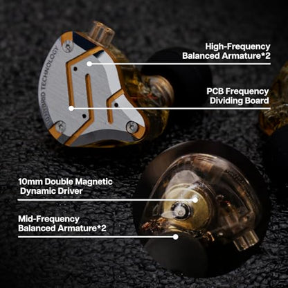 Linsoul KZ ZS10 Pro, 4BA+1DD 5 Driver in Ear Monitor, HiFi Wired Earbuds, Gaming Earbuds, Hybrid IEM Earphones with Stainless Steel Faceplate, Detachable Cable for Musician(with Mic, Glare Yellow) - color: Glare Yellow, style: With Mic
