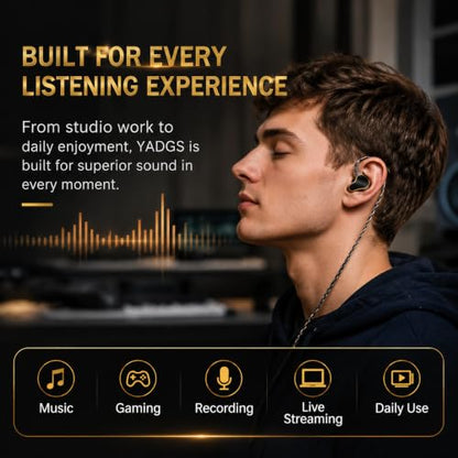 Hi-Fi Wired In-Ear Monitor Headphones, Detachable Cable IEM Earbuds with Ergonomic Noise Isolating Design, 3.5MM Earphones Clear Sound for Music, Gaming, Studio Monitoring & Audiophiles (Without Mic) - color: Black