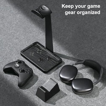 UPERGO Solid Wood Headphone Stand with Controller Holder for Desk