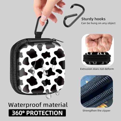 Square Data Cable Earbud Charger Coin Storage Bag Shockproof and Drop-Proof EVA Material Compatible with AirPod(Black White Cowhide) - color: Black White Cowhide