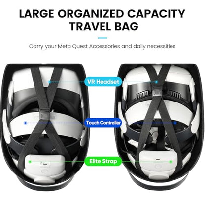 BnLnHOGVR Carrying Case for Meta Quest 3S/Quest 3/Quest 2/Pimax Dream Air VR Headset, Controller, BOBOVR S3 Pro/Kiwi Design Head Strap, Hard Sling Travel Bag for Extra Accessories with Lens Cover