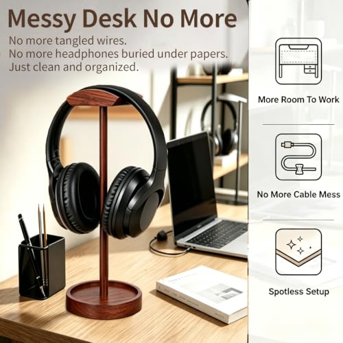 Headphone Stand Nature Wood Headset Hanger Mount Hook Gaming Holder Desktop Earphone Artful Functional Stand for All Headsets with Solid Wooden Base - style: Walnut Storage Base