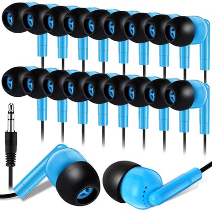 Kanayu 100 Pack Wired Earbuds Bulk for Classroom, 3.5MM No Mic,Blue | Student Headphones for School Library Laptop, Individually Bagged Earphones with Jack for Training and Group Learning - color: Blue