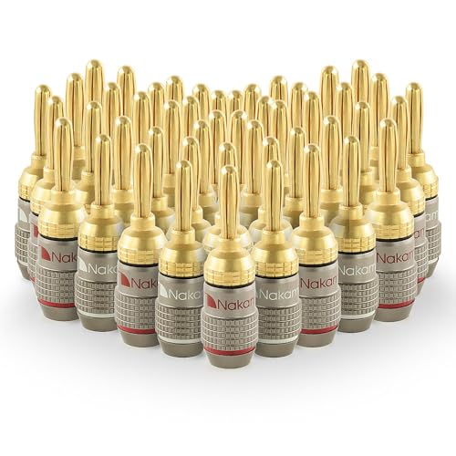 Nakamichi FanLock Excel Series 24k Gold Plated Banana Plugs, 10-18 AWG | Gauge Size 4mm for Speakers Amplifier Hi-Fi Stereo Radio AV Receiver Audio Wire Cable Quick Connector, 48 Pcs (24-Pairs) - size: 48 Pcs (24-Pairs)