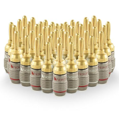 Nakamichi FanLock Excel Series 24k Gold Plated Banana Plugs, 10-18 AWG | Gauge Size 4mm for Speakers Amplifier Hi-Fi Stereo Radio AV Receiver Audio Wire Cable Quick Connector, 48 Pcs (24-Pairs) - size: 48 Pcs (24-Pairs)