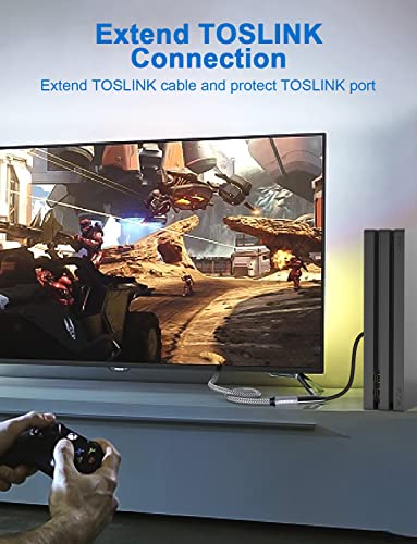 Optical Extension Cable 3Ft/1M, Toslink Optical Cable Male to Female Hi-Fi Sound Fiber Digital Extension Adapter for Home Theater, Sound Bar, TV (Grey) - size: 3ft/1M