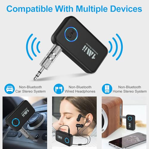 1Mii Bluetooth 5.3 Receiver for Car, AUX Bluetooth Car Adapter | Wireless Audio Receiver for Home Stereo/Wired Headphones, Volume Control, Hands Free Calls, 16H Battery Life - style: ML100 (Standard)