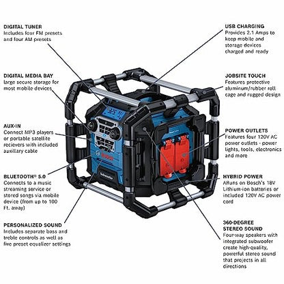 BOSCH GPB18V-5CN 18V Jobsite Radio with Bluetooth® 5.0 and Power Station