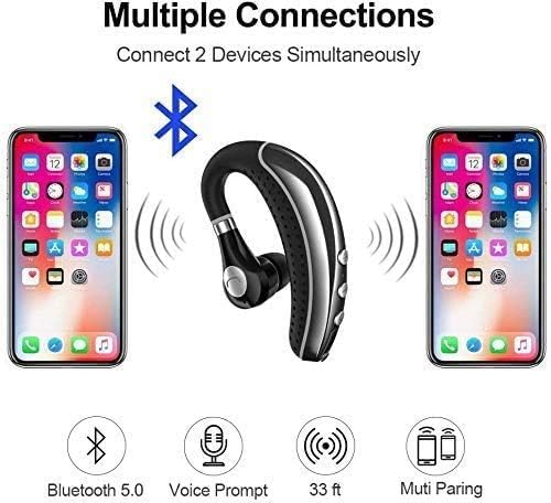 Bluetooth Headset V5.0 Wireless Bluetooth Earpiece with Noise Canceling Mic for Cell Phone Ultralight Business Earphone for Driving/Trucker/Office Earbus for Android/iPhone/Smartphone-Grey - color: Grey