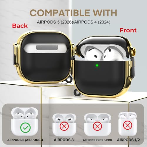 for AirPods 5/4 Case (2026/2024) with Double Safety Lock, Black Gold - color: Black + Gold, size: AirPods 5/4 Case (2026/2024)