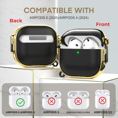 for AirPods 5/4 Case (2026/2024) with Double Safety Lock, Black Gold - color: Black + Gold, size: AirPods 5/4 Case (2026/2024)
