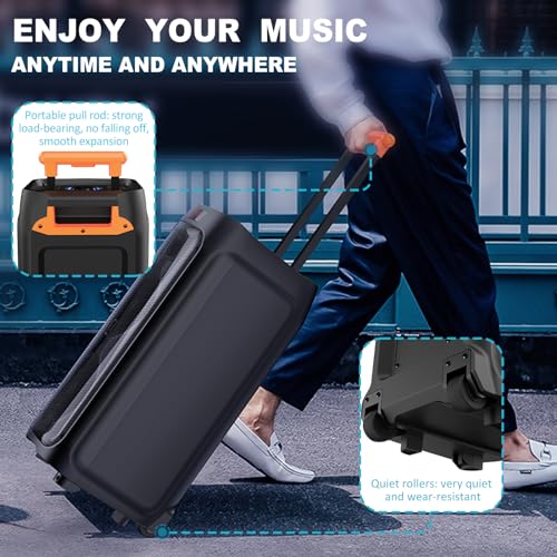Karaoke Machine with 2 Wireless Microphones, Big Bluetooth Party Speaker with 500W Peak Power for Adults, PA System with Rolling Wheels and Trolley, Perfect for Outdoor, Home Party, Gatherings - color: BLACK