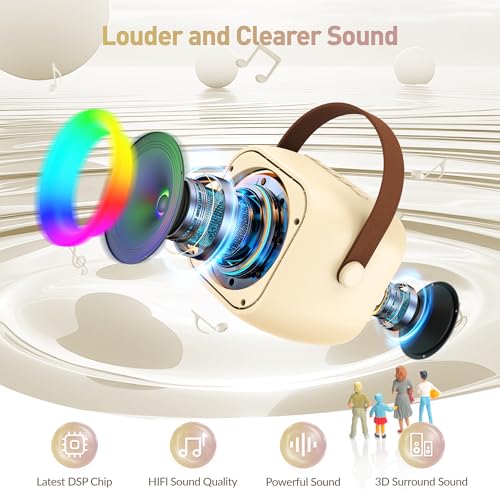 Karaoke Machine for Kids, Karaoke Gifts for Girls Ages 4, 5, 6, 7, 8, 9, 10, 12 +Year Old Birthday Party, 4-12 Years Old Christmas Toys Gift for Girls - color: Beige
