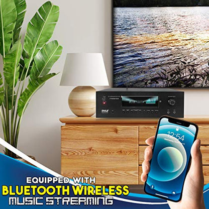 Pyle 1000W Bluetooth Home Theater Karaoke Receiver - 5.2-Ch Stereo Amplifier 2 UHF Wireless Microphone Video Pass-Through Supports, MP3/USB/HDMI/AM/FM Radio - Pyle PT888BTWM.5