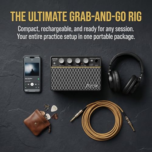 AZOR 10W Mini Guitar Amp, Rechargeable Portable Amp for Travel | Clean/Drive switchable, 6H battery life, 3.5mm headphone jack for silent practice, lightweight for travel