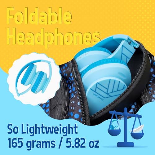 PowerLocus Kids Headphones Over-Ear, Bluetooth Wireless Headphones for Kids,with Microphone, Safe 85DB Volume Limited, Foldable with Carry Case, Audio Cable, Micro SD mode for Online Classes,PC,Phones - color: Blue